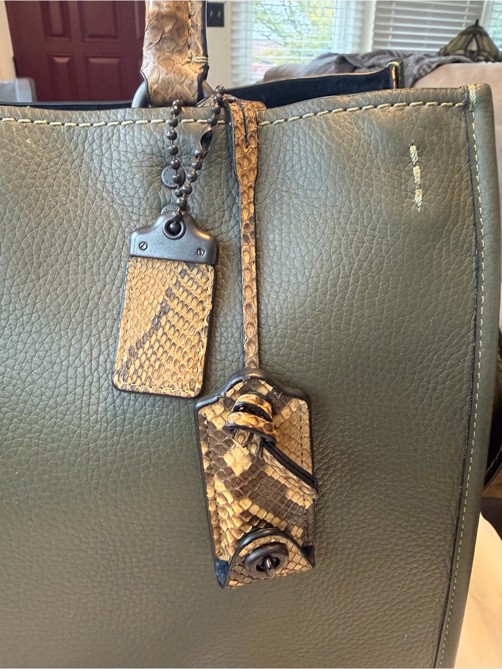 COACH Olive Green Rogue 36 w/ Genuine Python Handles - Picture 12 of 16